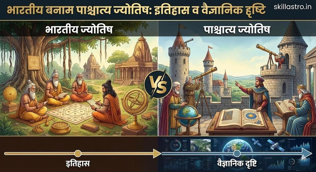भारतीय ज्योतिष बनाम पाश्चात्य ज्योतिष: ऐतिहासिक तुलना और वैज्ञानिक विश्लेषण | Skill Astro