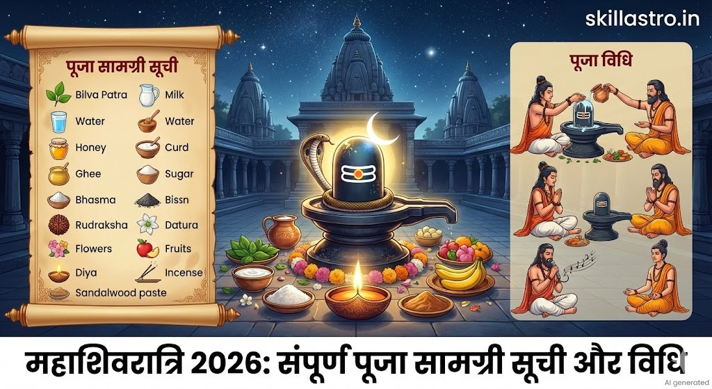महाशिवरात्रि 2026: संपूर्ण पूजा सामग्री लिस्ट और विधि | Skill Astro