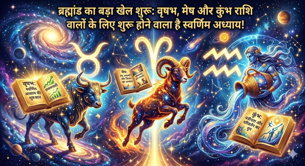 ब्रह्मांड का बड़ा खेल: वृषभ, मेष और कुंभ राशि वालों के लिए शुरू होने वाला है स्वर्णिम अध्याय! | Skill Astro