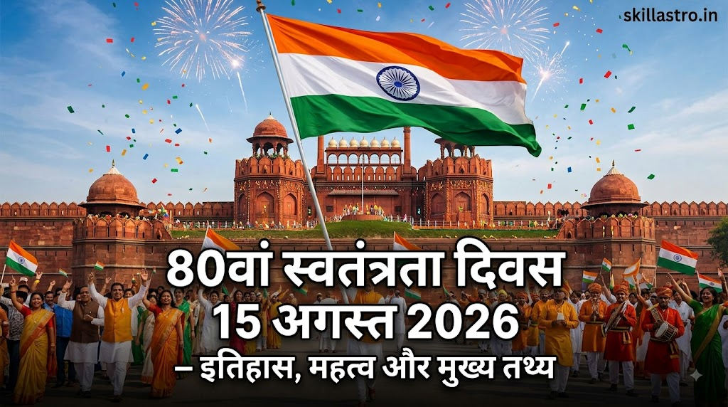 15 अगस्त 2026: भारत मना रहा है अपना 80वां स्वतंत्रता दिवस – इतिहास, महत्व और मुख्य तथ्य | Skill Astro