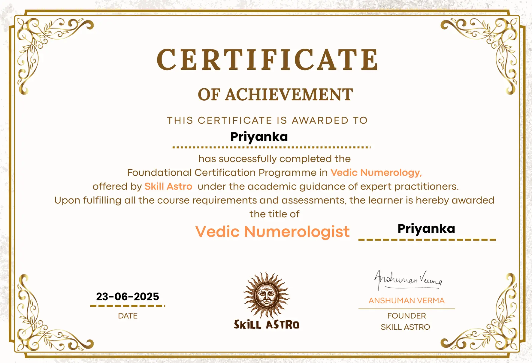 Skill Astro Certificate